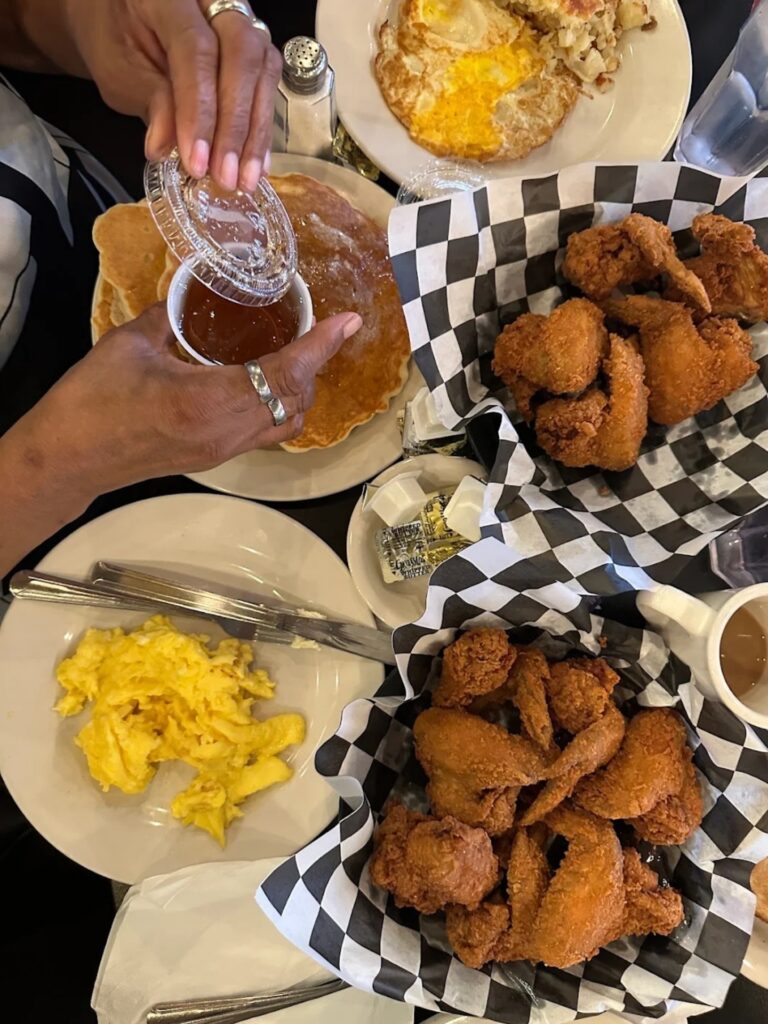 Fried chicken and pancakes at Daley's Restaurant, oldest restaurant in Chicago, Woodlawn